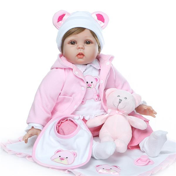 22" Beautiful Simulation Baby Girl Reborn Baby Doll in Bear Dress