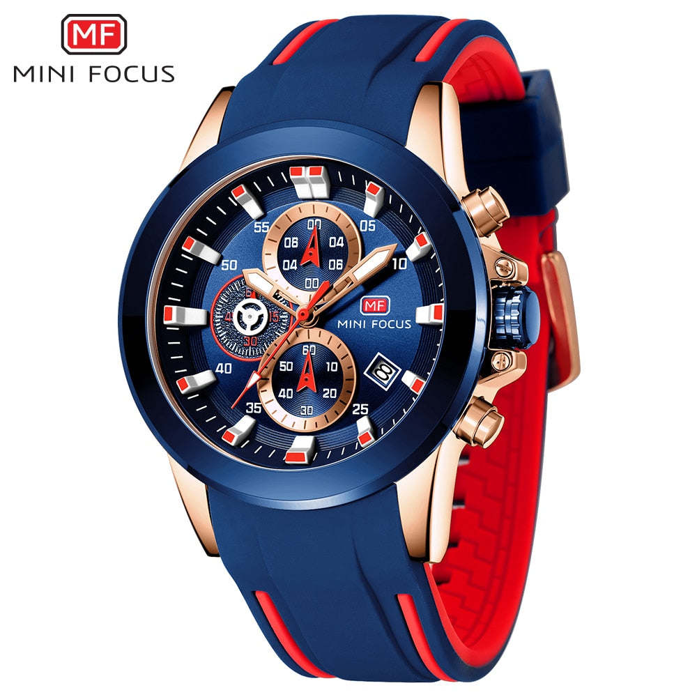 MINI FOCUS Chronograph Mens Watches Brand Luxury Casual Sport Date Quartz Silicone Wristwatches Waterproof Men's Wrist watch Man