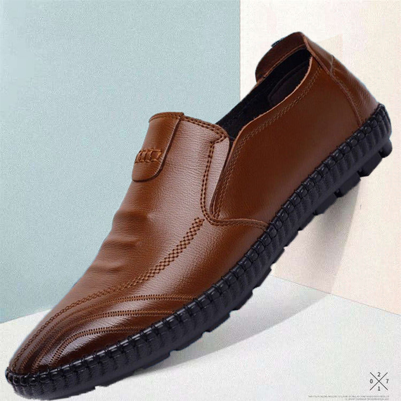 Men's Business Dress Shoes 2022 Spring Casual Leather Shoes Korean Peas Shoes Soft Bottom Slip-on Single Shoes Man Driving Shoes