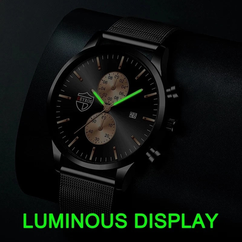 montre homme Fashion Mens Watches Stainless Steel Mesh Belt Quartz Watch Men Business Leather Luminous Clock relogio masculino