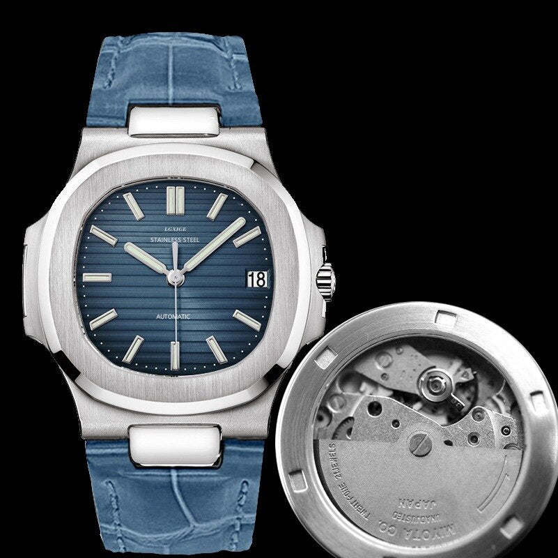 Automatic Self Wind Mechanical Luminous 316L Stainless Steel Blue Dial Date Mens Wrist Watches