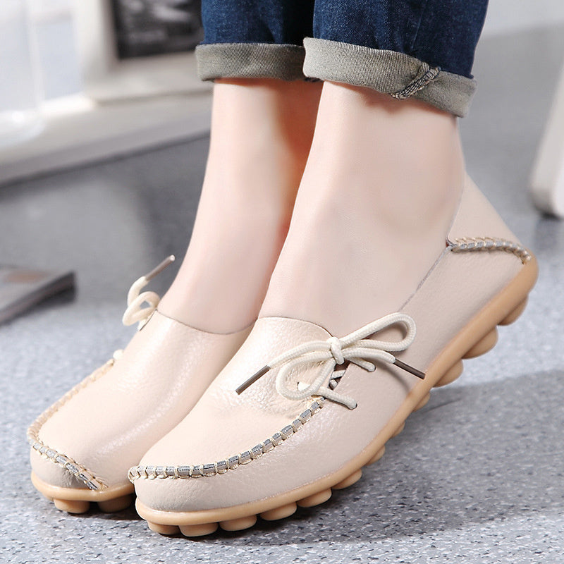 New Moccasins Women Flats 2022 Autumn Woman Loafers Genuine Leather Female Shoes Slip On Ballet Bowtie Women's Shoe Size 35-44