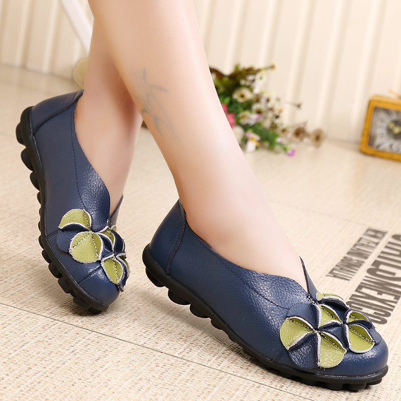 2022 New Flats Women Shoes Mocasines Genuine Leather Loafers Slip on Womens Flat Shoes Flowers Design Female Shoes Plus Size 44