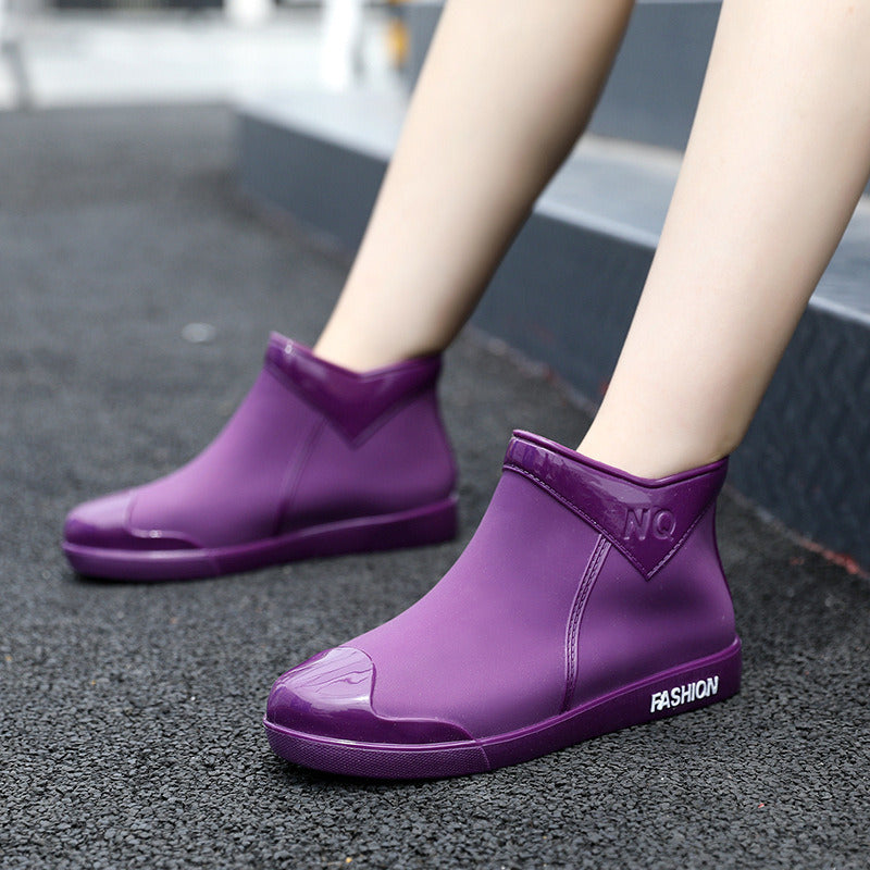 gh7 Dress Rainboots Women Fashion Height Increasing Shoes Round Toe Water Boots Slip on Comfortable Womens Ankle Boots hj89