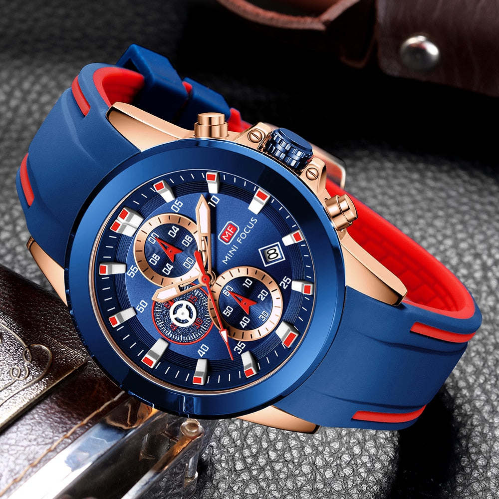 MINI FOCUS Chronograph Mens Watches Brand Luxury Casual Sport Date Quartz Silicone Wristwatches Waterproof Men's Wrist watch Man