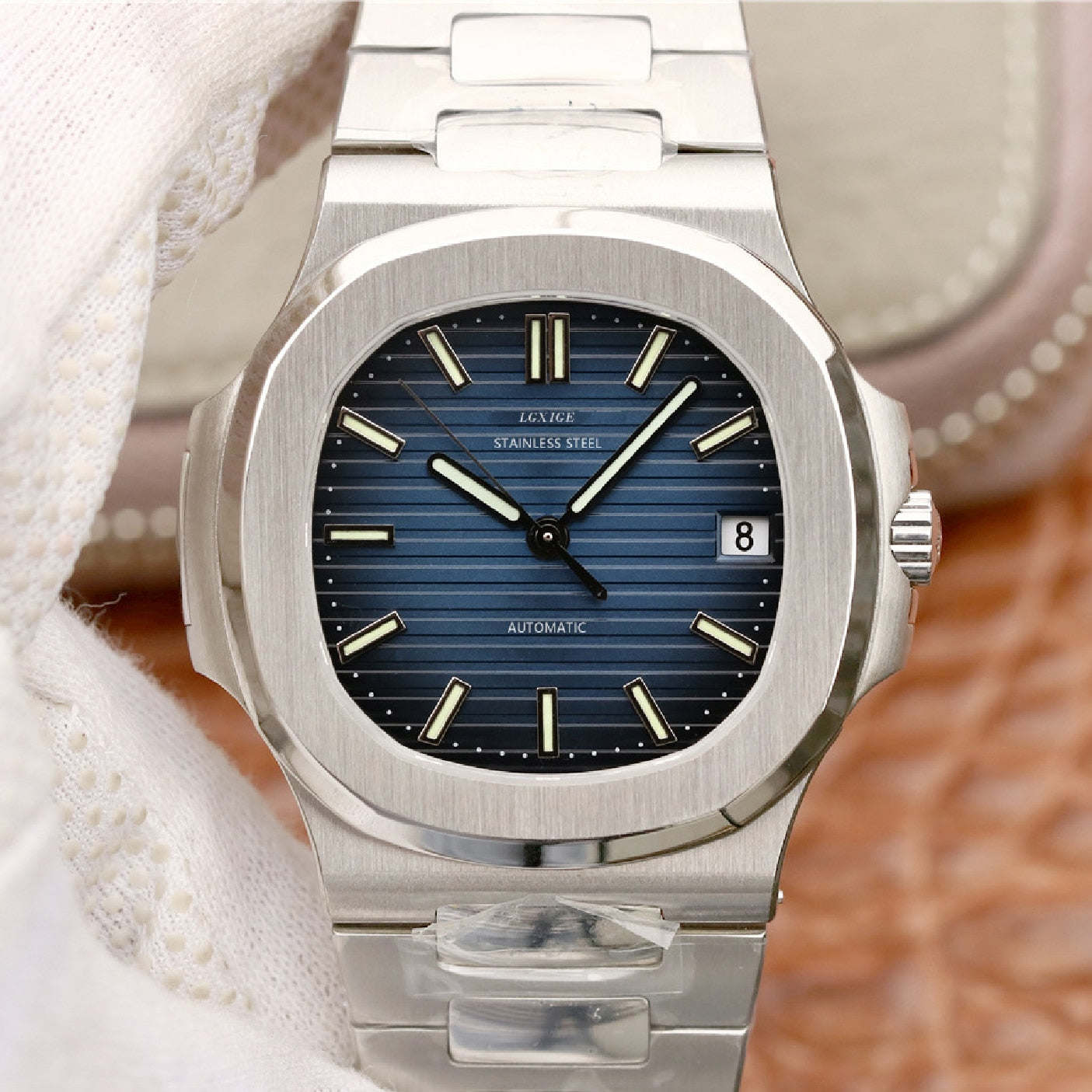 Automatic Self Wind Mechanical Luminous 316L Stainless Steel Blue Dial Date Mens Wrist Watches