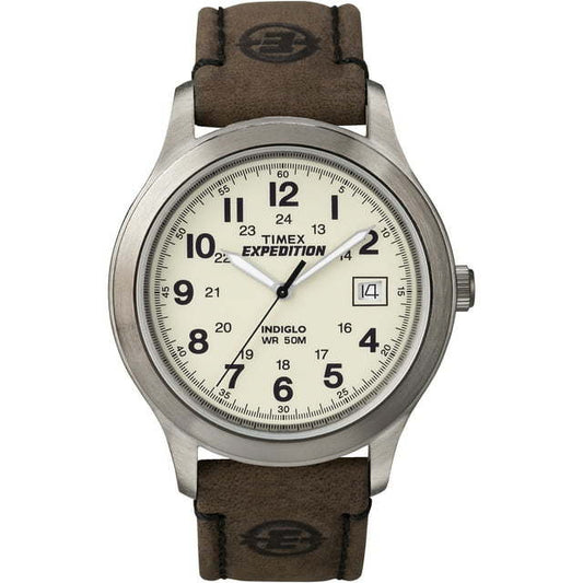 Timex Mens Expedition Metal Field Watch, Brown Leather Strap