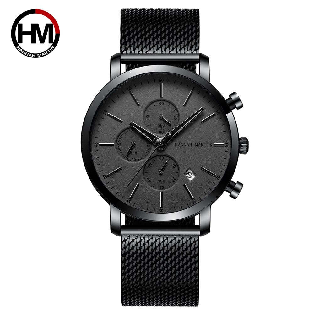 Luxury Fashion Mens Wristwatches Waterproof Male Multi-function Calendar Japanese Movement Quartz Stainless Steel Business Watch