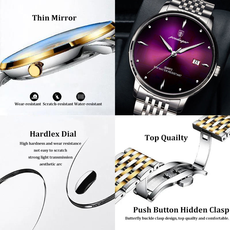 POEDAGAR Top Brand Luxury Men Watch Waterproof Luminous Stainless Steel Watches Sport Quartz Clock Mens Date Business Wristwatch