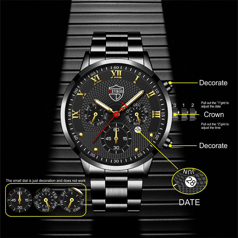 Fashion Mens Watches for Men Sports Luminous Clock Stainless Steel Quartz Wrist Watch Man Business Leather Watch montre homme