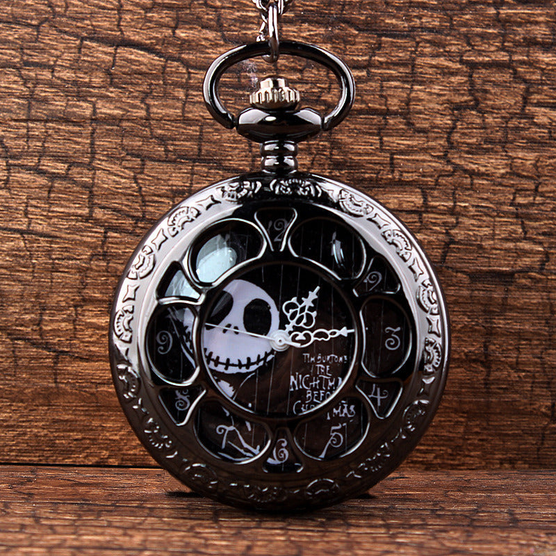 Vintage Skeleton Nightmare Before Christmas Pocket Watch With Chain Necklace For Boys Women Mens Pocket Watch Birthday Valentines Gift