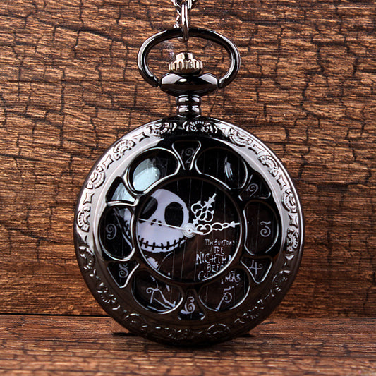 Vintage Skeleton Nightmare Before Christmas Pocket Watch With Chain Necklace For Boys Women Mens Pocket Watch Birthday Valentines Gift