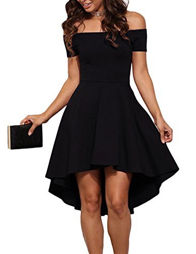 Womens Off The Shoulder Short Sleeve High Low Cocktail Skater Dress