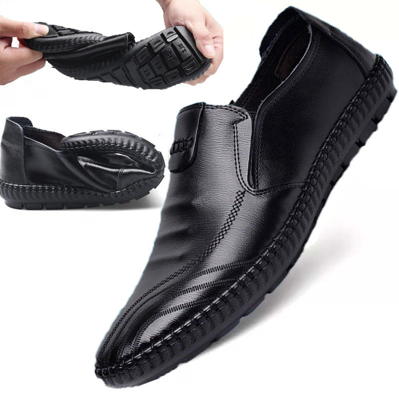 Men's Business Dress Shoes 2022 Spring Casual Leather Shoes Korean Peas Shoes Soft Bottom Slip-on Single Shoes Man Driving Shoes