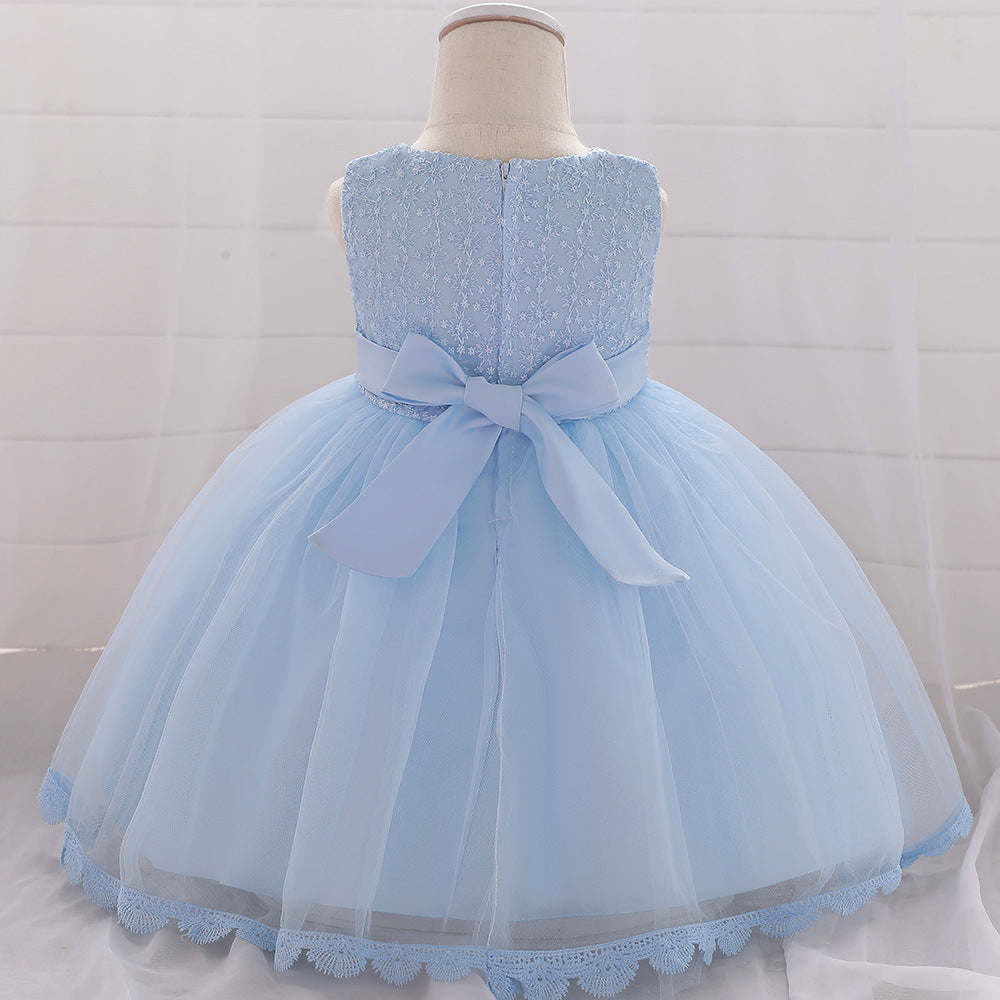 Baby Girl Floral Embroidered Pattern Full Moon Christening Sequins Tutu Dress