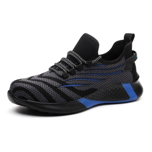 Male Safety Shoes Anti Smashing Anti Puncture Mens Work Shoes Big Size Mesh Breathable Striped Fashion Soft Male Vulcanized Shoe