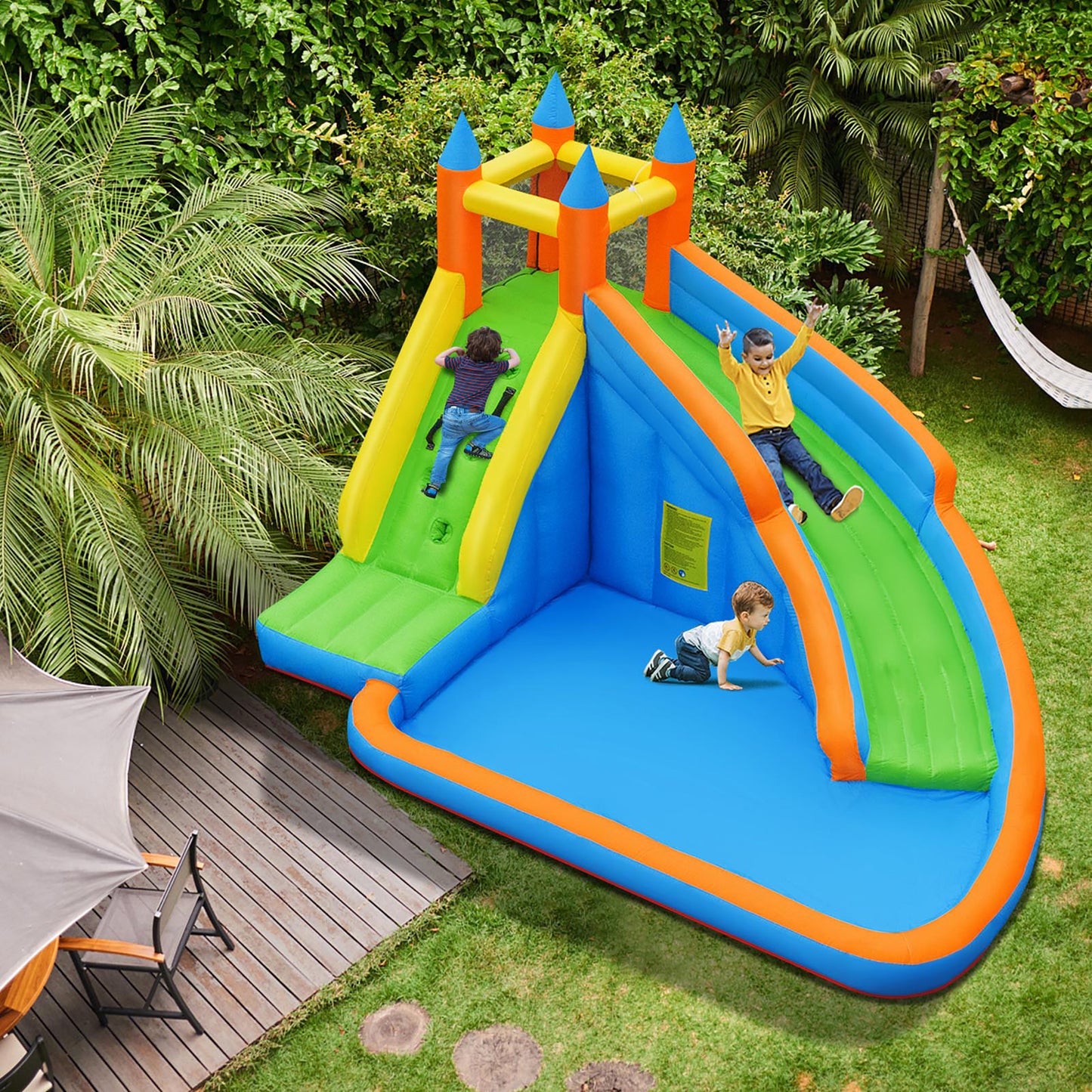 Inflatable water slides; bouncy castles. kids toys.