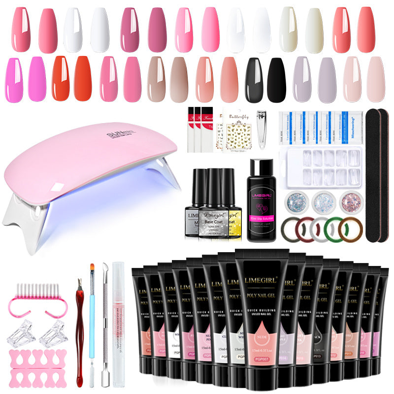 Manicure Set Transparent Architect Nude White Pink Manicure Trial All-in-one Set with Mini Manicure Lamp Gel Extension Nail Kit