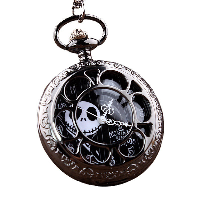 Vintage Skeleton Nightmare Before Christmas Pocket Watch With Chain Necklace For Boys Women Mens Pocket Watch Birthday Valentines Gift