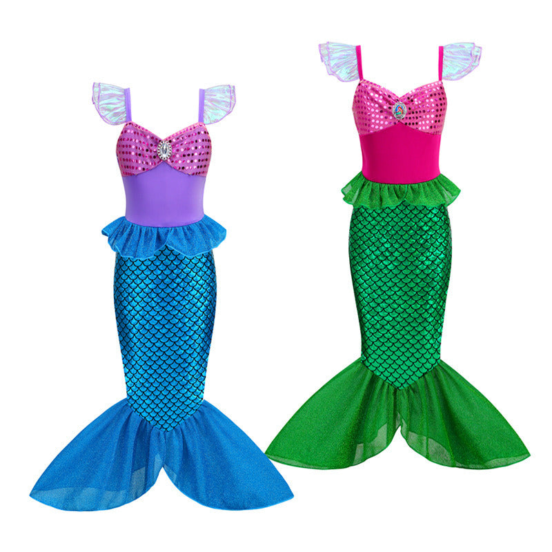 Little Girls Mermaid Costume Princess Dress up Pretend Play Halloween Cosplay Outfit