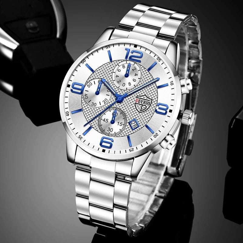 Luxury Mens Watches Stainless Steel Quartz Male Wristwatch Male Sport Leather Watch Calendar Luminous Men Clock relogio masculin