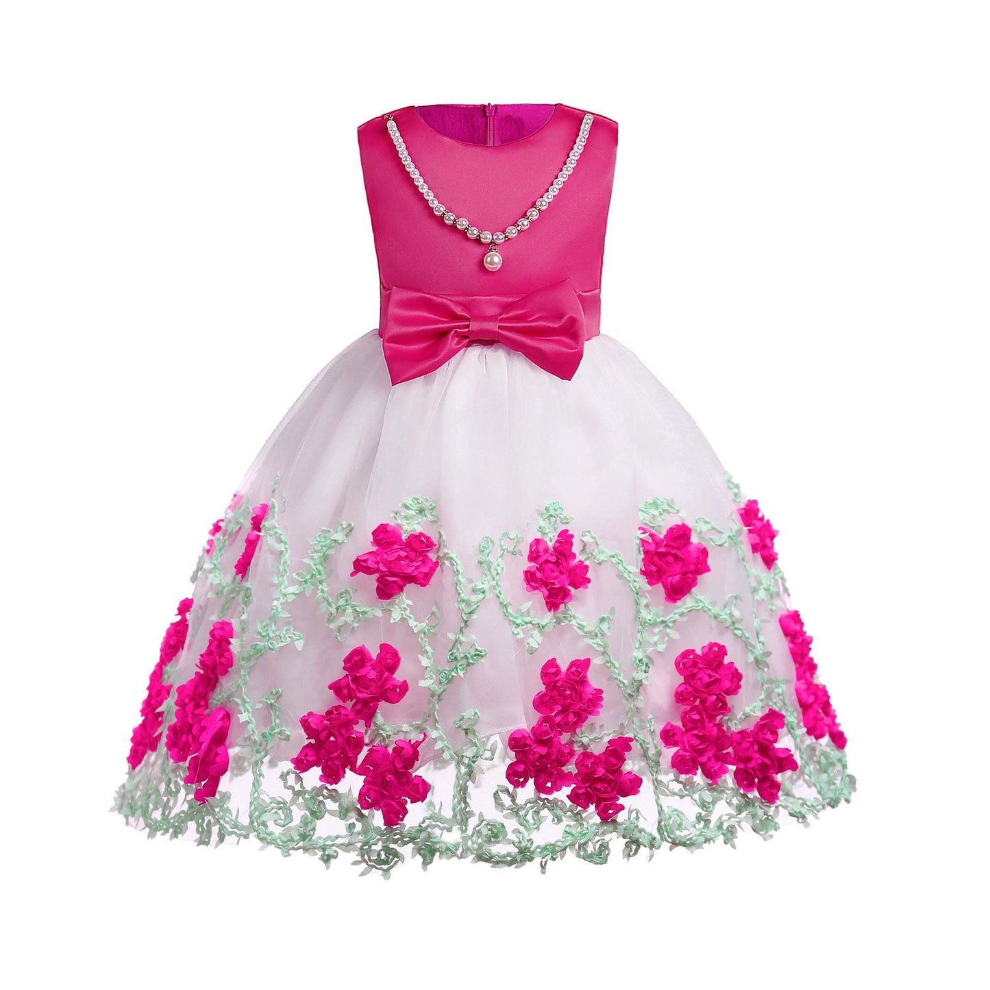 Baby Girl Flower Mesh Overlay Design Bow Tie Vest Dress Birthday Formal Dress