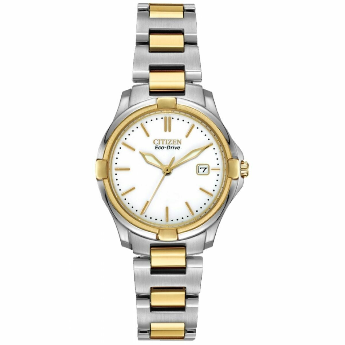 Citizen EW1964-58A Women's Eco-Drive Two Tone White Dial Silhouette Watch