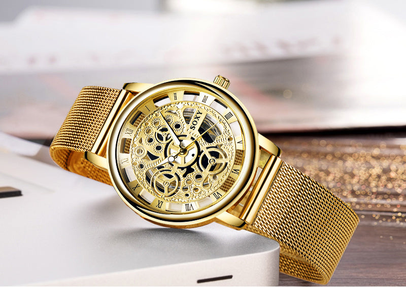 SOXY Skeleton Wristwatch Men Watch Reloj Hombre Mens Watches Luxury Hollow Out Clock Saati Relogio Masculino Relogio Saati Clock