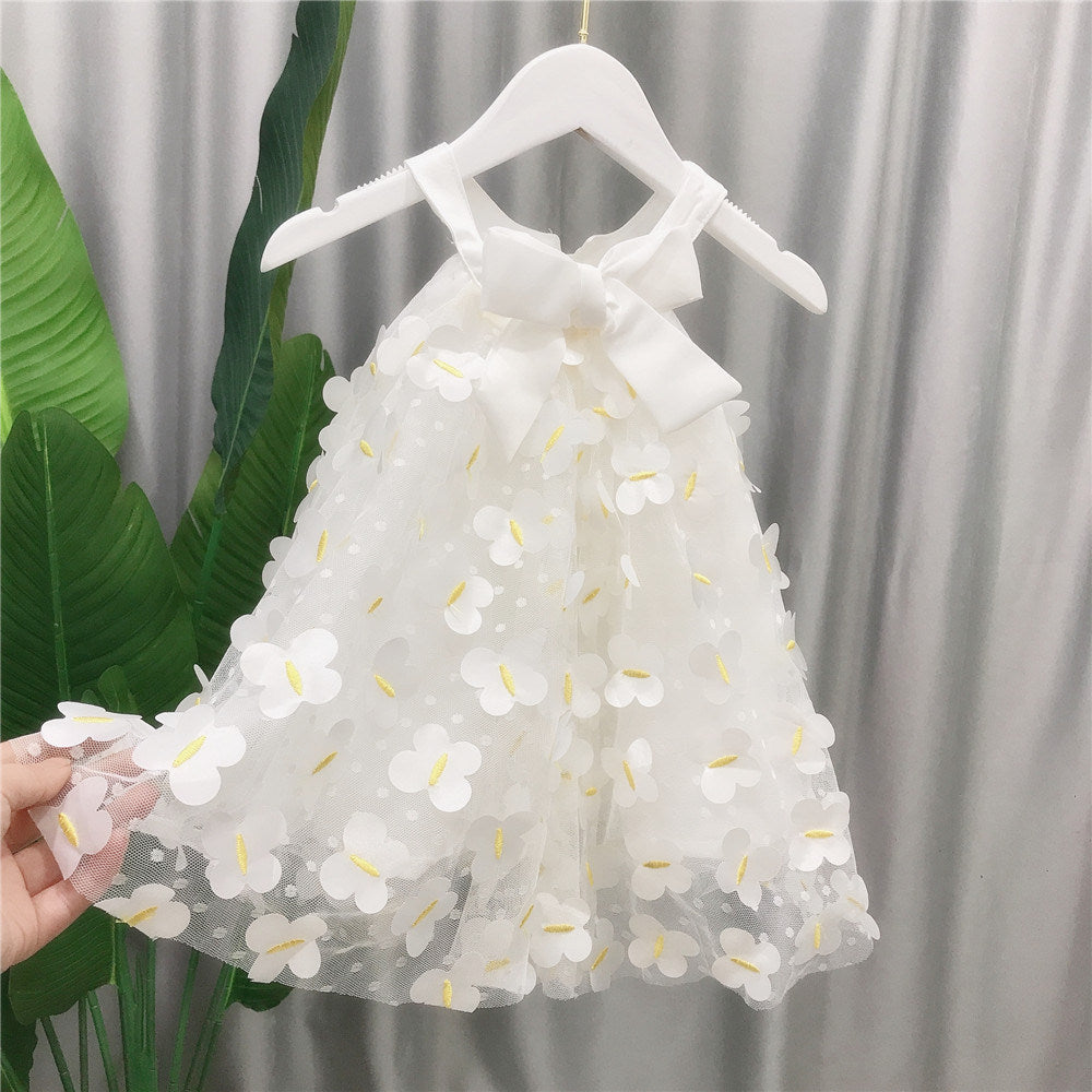 Girl Baby Mesh Tulle Dress Butterfly Bowknot Chiffon Fairy Princess Skirt with Lining Summer Children Fashion Casual Formal Soft