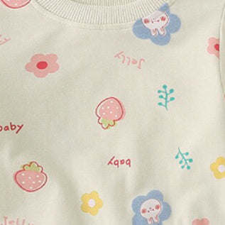 Baby Girl Cartoon Print Pattern Mesh Patchwork Design Hoodie Dress