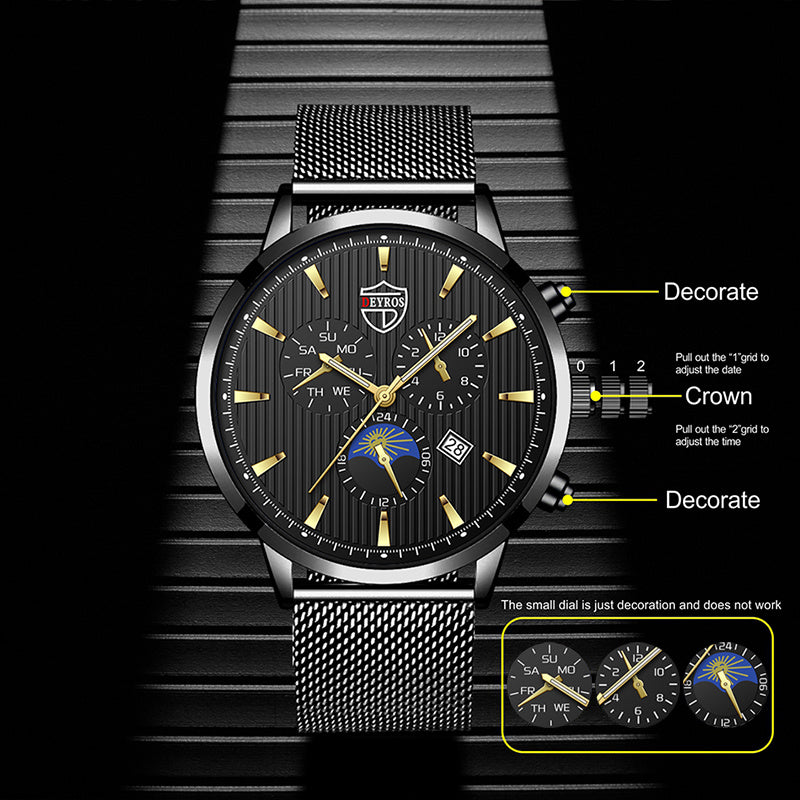 Fashion Mens Watches Luxury Stainless Steel Mesh Belt Quartz Wrist Watch Men Business Casual Luminous Clock relogio masculino