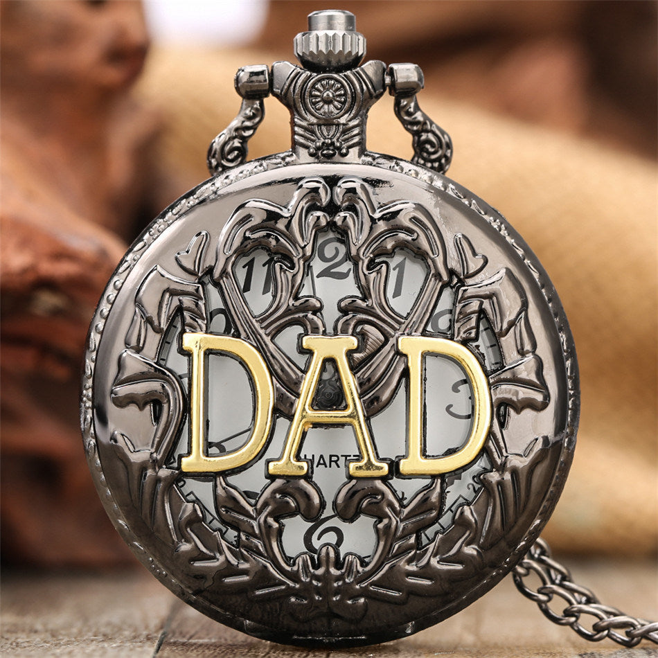 New Dad's Gifts Pocket Watch Mens Bronze Big Size DAD Male Quartz Watch With Chain Necklace Hombre Saati Masculino Relogio