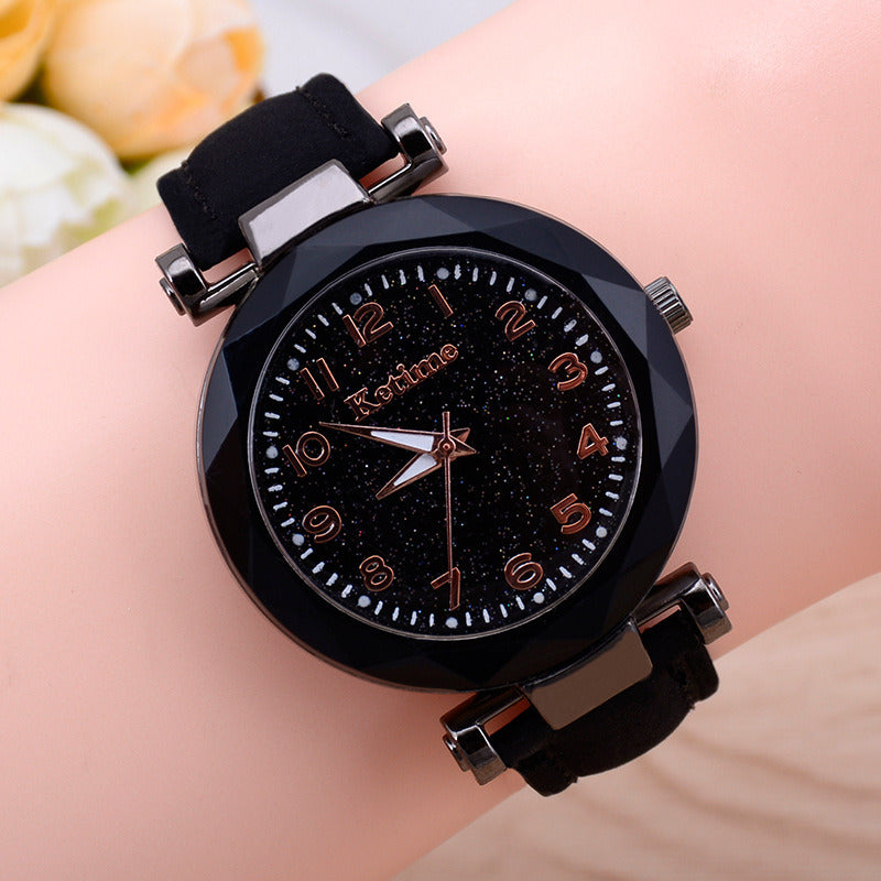 Black Starry Sky Bright Women's Watch Korean Quartz Watch Womens Watch Fashion Leather-Belt Watch relogio feminino