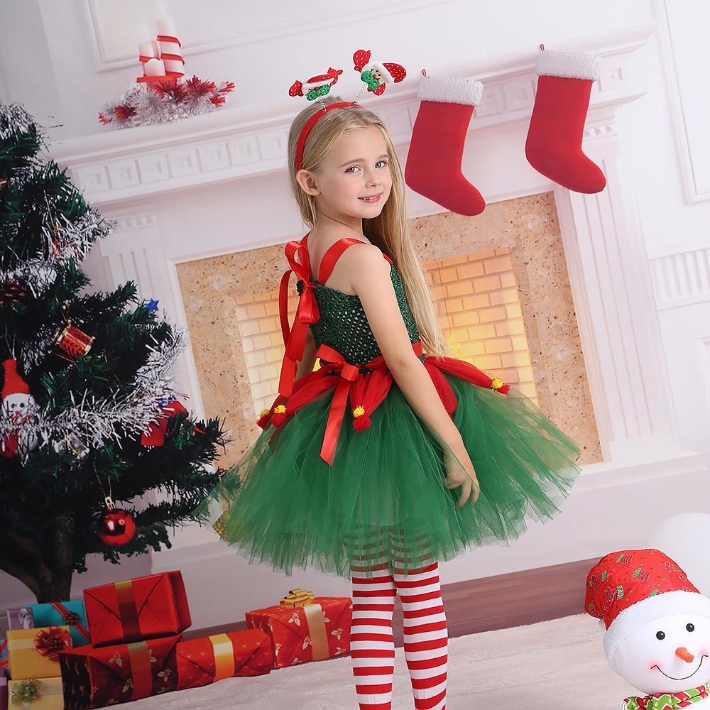 Girls Dress Christmas Santa Hat Long Sleeve Party Dress