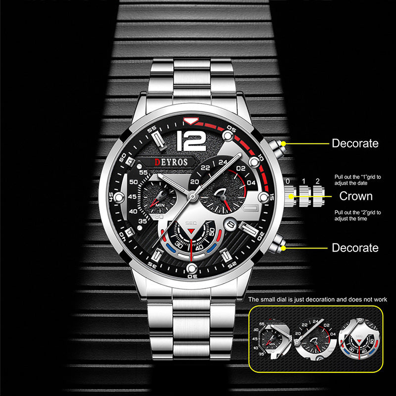 2022 Fashion Mens Watches Luxury Stainless Steel Quartz Wristwatch Calendar Luminous Clock Men Business Casual Leather Watch