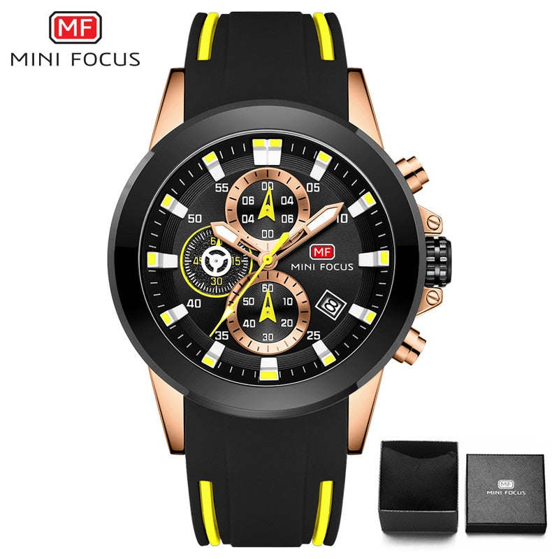 MINI FOCUS Chronograph Mens Watches Brand Luxury Casual Sport Date Quartz Silicone Wristwatches Waterproof Men's Wrist watch Man