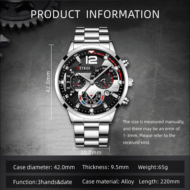 Men's Calendar Steel Band Quartz Sport Luminous Watch