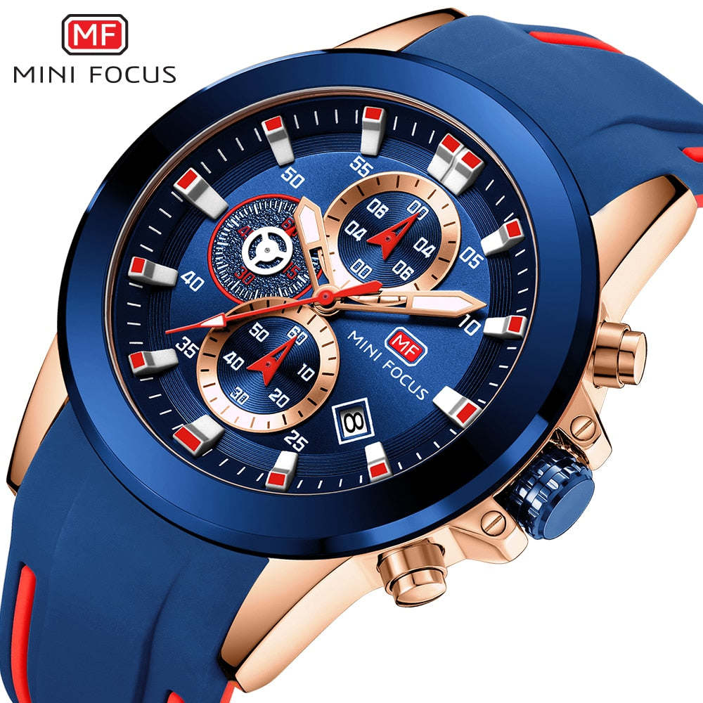 MINI FOCUS Chronograph Mens Watches Brand Luxury Casual Sport Date Quartz Silicone Wristwatches Waterproof Men's Wrist watch Man