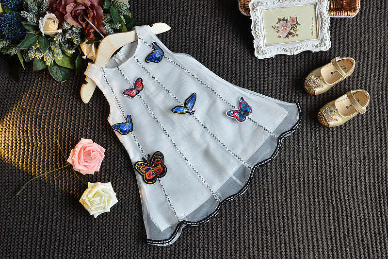 Baby Girl Dimensional Butterfly Embroidery Lace Patchwork Sleeveless Dress