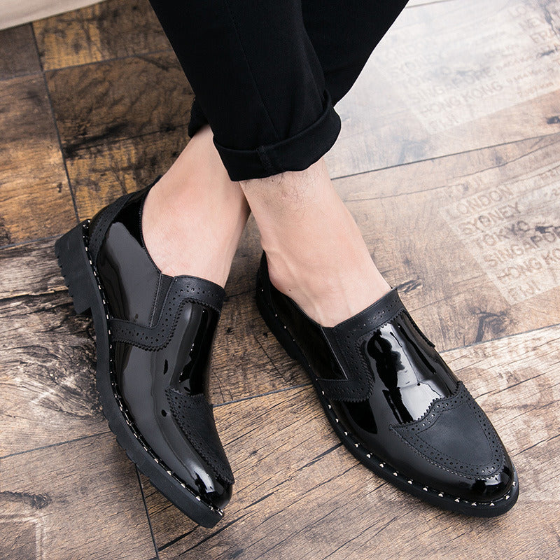 Spring Summer Autumn Low-top Leather Shoe Men Loafers Casual Formal Pointed Toe Flat Slip-on Youth Fashion Colorblock Black Gold