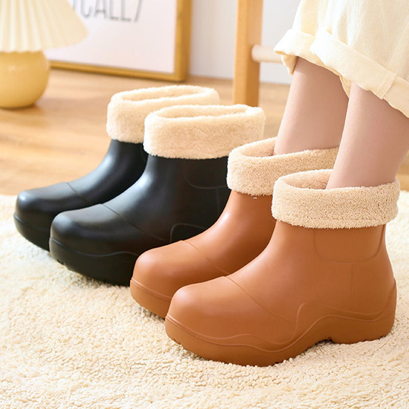 Lucyever Keep Warm Waterproof Ankle Boots Women Big Round Toe Platform Rain Shoes Woman 2022 Lightweight Non Slip Botas Female