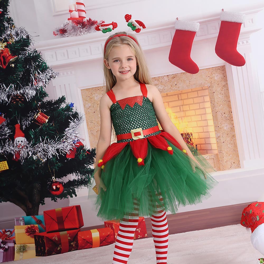 Girls Dress Christmas Santa Hat Long Sleeve Party Dress