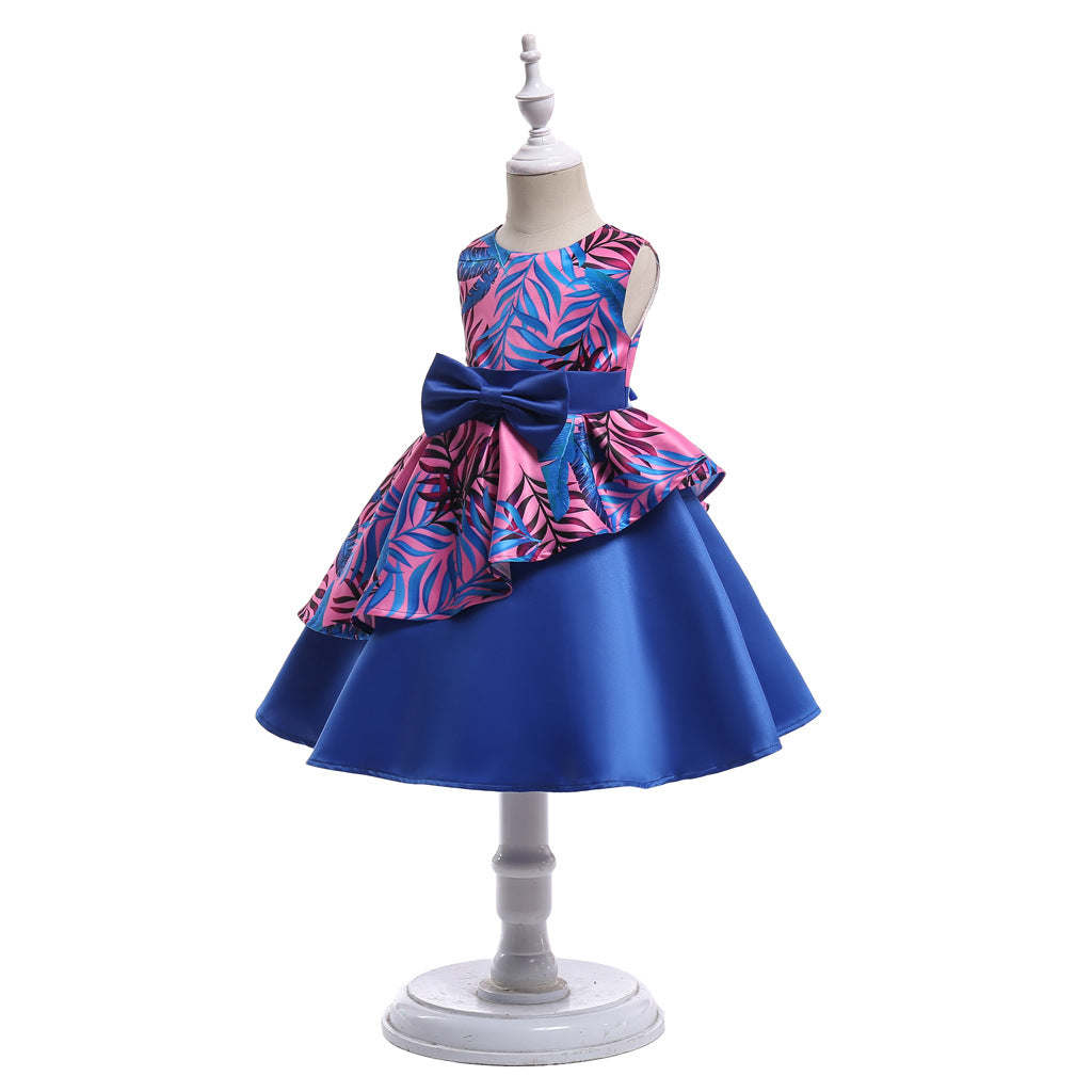 Baby Girl Floral Pattern Bow Tie Princess Tutu Dress Formal Dress