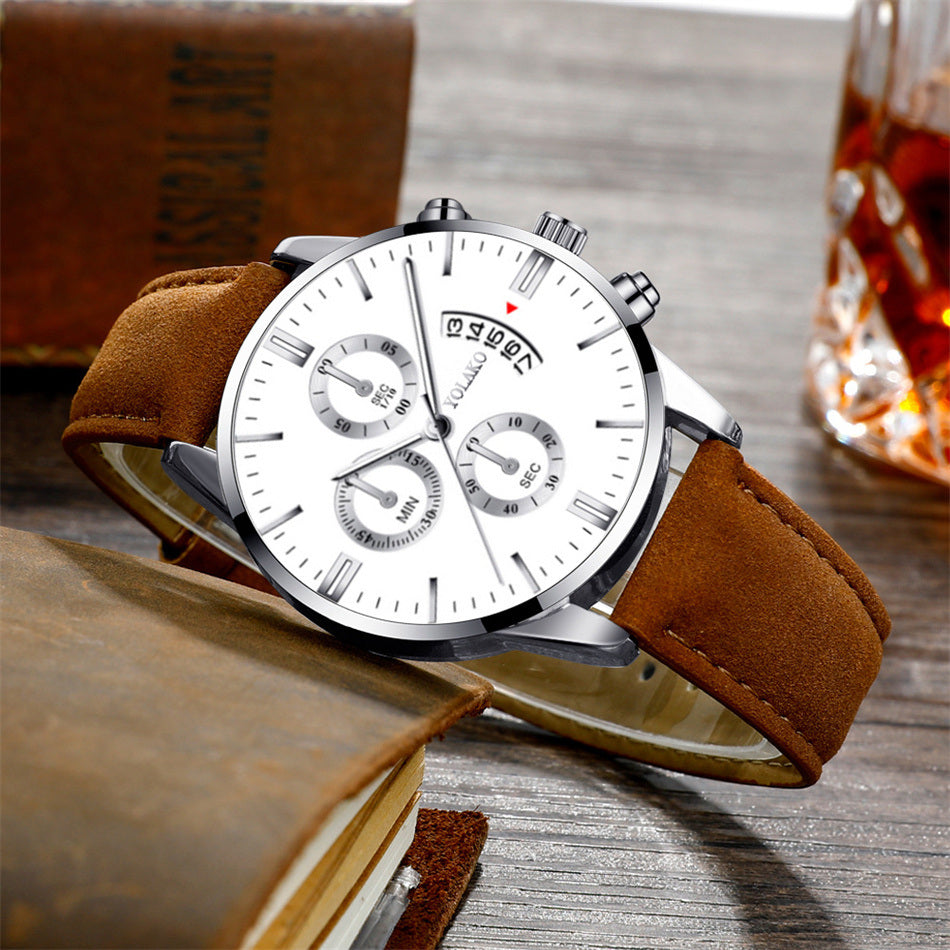 Luxury Fashion Mens Sports Watches Brown Leather Quartz Wrist Watch Men Business Casual Watch relogio masculino