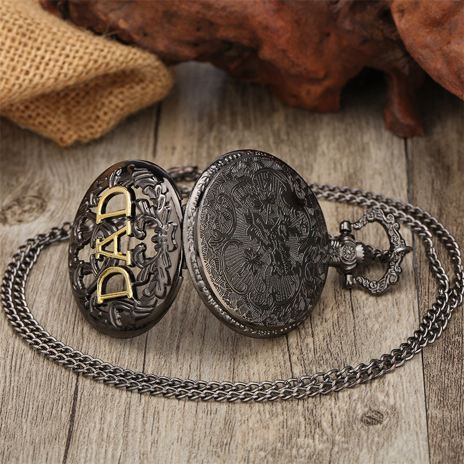 New Dad's Gifts Pocket Watch Mens Bronze Big Size DAD Male Quartz Watch With Chain Necklace Hombre Saati Masculino Relogio