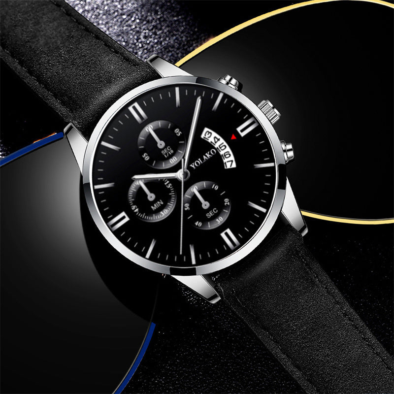 Fashion Mens Sports Watches Luxury Black Leather Quartz Wrist Watch Men Business Casual Watch relogio masculino