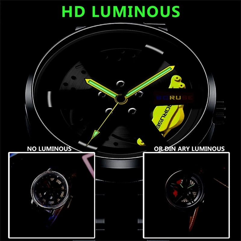 Fashion Luxury Mens Car Wheel Watches Man Business Stainless Steel Waterproof Watch for Men Casual Luminous Quartz Wristwatch