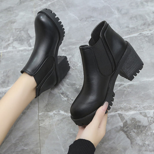 Autumn Boots Women Platform Shoes Thinken Heel Chunky Sneakers Black Punk Boots Shoes Height Increasing Botas De Mujer