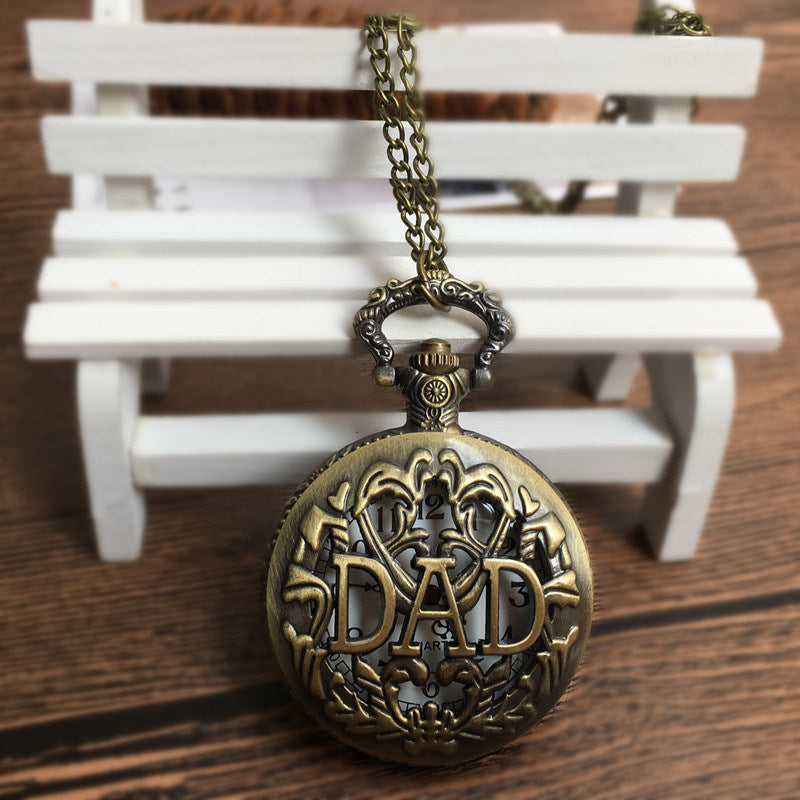 New Dad's Gifts Pocket Watch Mens Bronze Big Size DAD Male Quartz Watch With Chain Necklace Hombre Saati Masculino Relogio