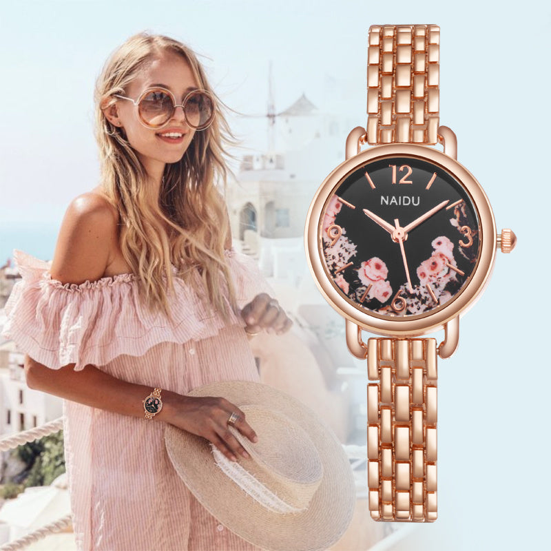 Luxury Women Watches Naidu Flower Print Ladies Bracelet Watch Womens Quartz Dress Wristwatch Feminino Reloj Mujer Kol Saati